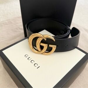 gucci marmont GG logo black wide leather belt